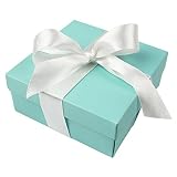 AerWo 10pcs Party Wedding Favors Bag + 10pcs Silk Ribbon, Mini Large Square Turquoise Candy Box with Lids for Wedding Supply, Birthdays, Bridal and Baby Showers (Aqua Blue)