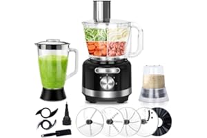 Davivy 16-Cup Food Processors Electric Grinder Blender Combo,10-in-1 Multifunction 3.8L Food Chopper 1.75L Blender 0.25L Grin