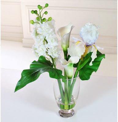 Jane Seymour Botanicals Delphinium/Iris/Calla Lily in Glass, White