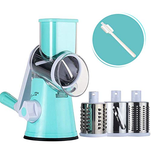 Valuetools Manual Rotary Cheese Grater - Round Mandoline Slicer with Strong Suction Base, Vegetable Slicer Nuts Grinder Cheese Shredder with Clean Brush (Best Rotary Cheese Grater)