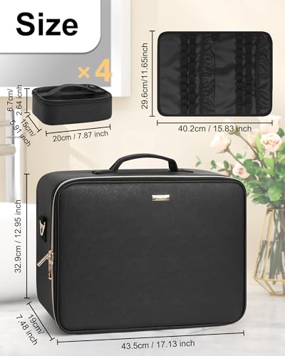 Relavel Makeup Bag Extra Large Makeup Bag Professional Makeup Artist Bag: Inside, Travel Cosmetic Storage Box with 4 Small Portable Pockets and