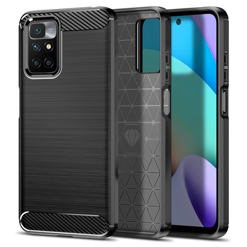 Qiinogow Case for Xiaomi Redmi 10/10 Prime, Shockproof Case with Soft TPU, Ultra-thin Carbon Fiber Layer (Black)
