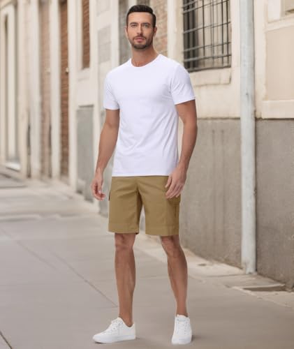 JACKETOWN Men's Cotton Cargo Shorts - Summer Casual Bermuda Shorts With Elastic Waist