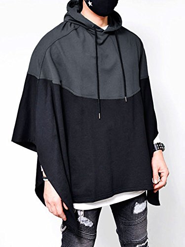 PiePieBuy Men's Top Fashion Color Block Oversized Batwing Sleeves Hooded Poncho Cape Cloak Wrap Loose Style Cosplay - Thumbnail 2