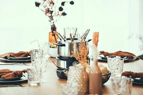 Fondue-Crêpes-Kombination, spülmaschinengeeignetes Fondueset mit 8 farblich markierten Gabeln, Fondue-Crêpes Maker-Kombi aus Edelstahl, schwarz, FO 2471