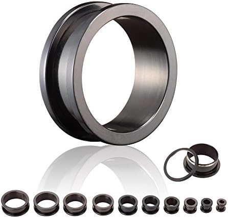 | Titanium Tunnel - Black - 18 Different Sizes:1-30 mm - Screw-On - Ear Flesh Tunnel Piercing Made of High-Quality, Black Titanium - Screw-On Back - Allergy-Friendly &amp; Nickel-Free, 28 mm
