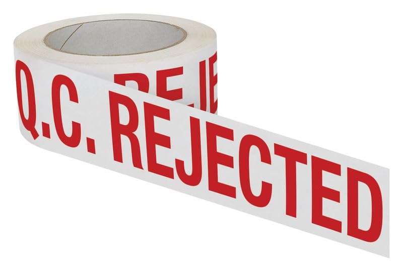 Agritel QC Rejected Printed Tape – 48mm x 66m – White with Red Safety Warning – Self-Adhesive Packaging Tape for Warehouses & Food Production – Pack of 6 Rolls