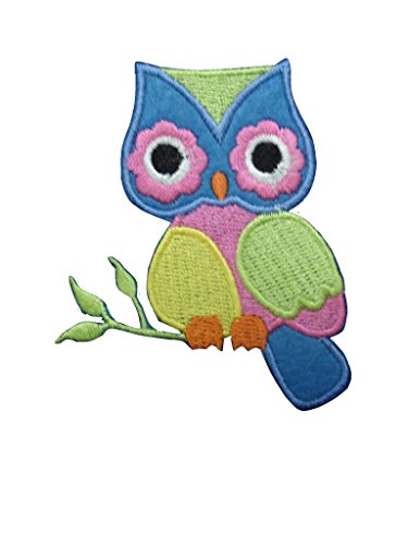 2 pieces OWL Iron On Patch Fabric Applique Bird Animal Motif Cartoon Decal 2.8 x 2.4 inches (7 x 6 cm)