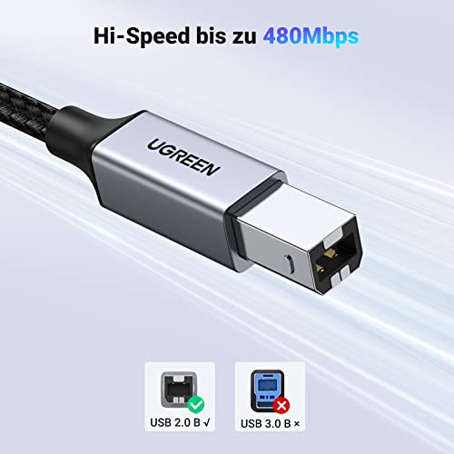 UGREEN USB C Printer Cable USB B to USB C Cable Scanner Cable with Aluminium Connector Compatible with iPhone 17/16/15 Series MacBook Canon Epson Printer DAC MIDI Cable etc (Silver 1 m)