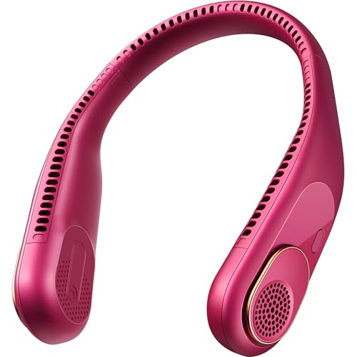 SHEWIND Portable Neck Fan - Hands Free Personal Fan, Rechargeable Bladeless Fan with 5000mAh-Battery, Digital Display, 4 Speeds, Birthday Gifts for Men, Women, Mom, and Dad - Red