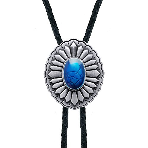 QUKE Men Womens Western Vintage Devil's Eye Natural Turquoise Stone Bolo Tie