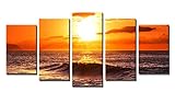 Wieco Art - the Morning Sea 5 Panels Modern Giclee Canvas Prints Artwork Ocean Seascape Pictures to Photo Printed on Canvas Wall Art for Home and office Decorations 5pcs/set