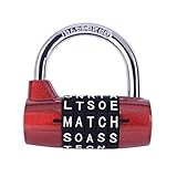 Gym Locker Lock,Kingo 5 Letter Combination Lock Password Sturdy Security Padlock (Red)