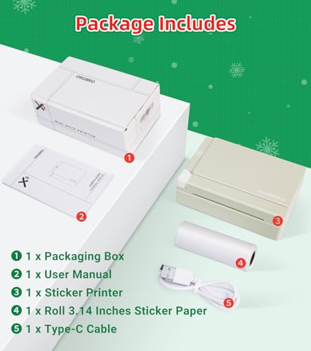 ORGBRO Sticker Printer Machine, X3 Mini Printer Print Pods Portable Thermal Inkless Sticker Maker, 2-3 Inch 300 DPI Bluetooth Pocket Printers for Smartphones, Notes, Journal, Photos, DIY, Kids Gift