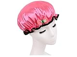 Shintop Children Shower Cap - Girl Cute Resizable Waterproof Double Layer Environmental Bath Hat Solid with Bowknot Kawayi EVA Hat Satin Bonnets Perfect for Bath, Hot Oil Treatment (Watermelon Red)