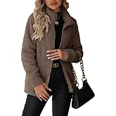 Vipwest Women's Full Zip Stand Collar Fleece Sherpa Jacket with Pockets (S-5XL)