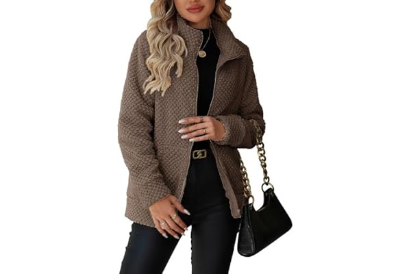 Vipwest Womens Fleece Jacket Long Sleeve Sherpa Jacket with Pockets S-5XL