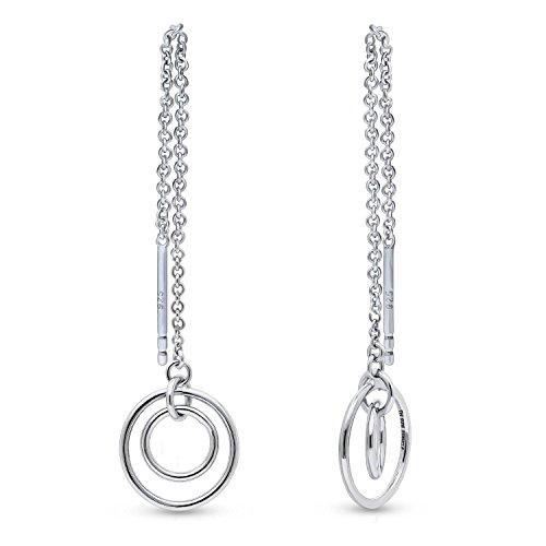 BERRICLE Rhodium Plated Sterling Silver Open Circle Fashion Threader Earrings