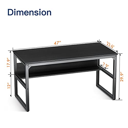Coleshome Computer Desk with Bookshelf, 47 inch Home Office Desk with