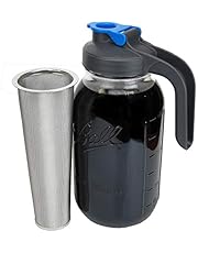 County Line Kitchen - Cold Brew Mason Jar iced Coffee Maker, Durable Glass, Heavy Duty Stainless Steel Filter, Flip Cap Lid - 64 oz (2 Quart), With Handle