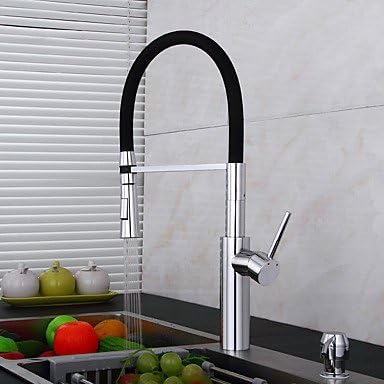 Deck Mounted Pullout Spray / Pre Rinse with Ceramic Valve Single Handle One Hole for Chrome Kitchen Faucet