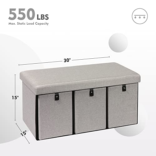 PINPLUS Storage Ottoman with Drawers, Folding Storage Ottoman Bench