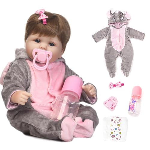 Bebê Reborn Boneca de Silicone Menina Olhos Azuis 48cm Pode Dar Banho
