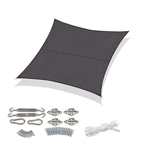 Sekey Sonnensegel Wasserdicht 3x3m Quadratisch mit Edelstahl Befestigungs Kit PES Polyester, Sonnenschutz 95% UV Schutz…