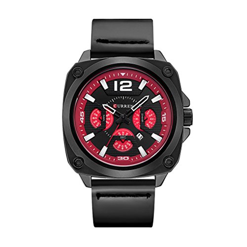 CURREN Hombres Top Brand Luxury Quartz Relojes Deportes Quartz-Watch Correa de Cuero Military Watch Negro