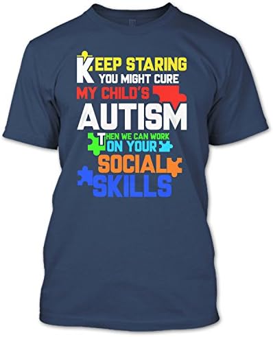 Crazy Fan Store My Child's Autism T Shirt, We Can Work On Your Social Skills T Shirt Unisex (S,Navy)