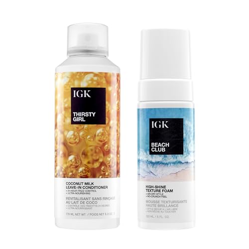 IGK Thirsty Girl Hydrating Hair Treatment + Beach Club Foam – Hair Hydration &…