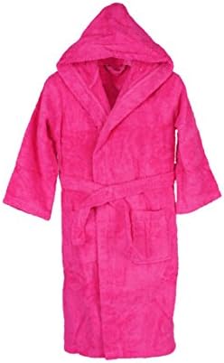 Silken Kids Teenagers Kids Boys Hooded Bath Robe Unisex 100% Turkish Cotton (X-Large 40" Length (12+ Ages), Hot Pink)
