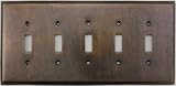Aged Antique Brass Five Gang Toggle Light Switch Wall Plate