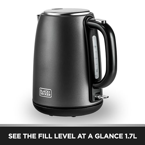 BLACK+DECKER 1.7L Premium Stainless Steel Electric Kettle - 2200W Fast Boil, Cordless Design, Auto Shut-Off, Boil Dry Protection, Metallic Finish with Chrome Accents | SSJC175-B5