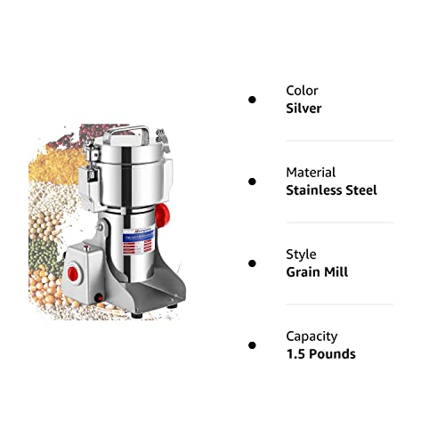 Moongiantgo 700g Grain Mill Grinder Commercial Spice Grinder 2500W