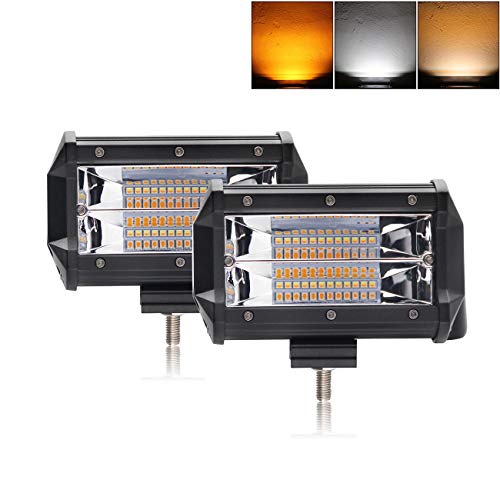LED Light Bar 5 inch Off-Road lights Dual Color Led Pods Strobe Lights Flash Lights Driving Fog Lights Driving Lamps Yellow White Led Light Bar for SUV ATV Jeep Truck Garden Lighting (9628BS-2)