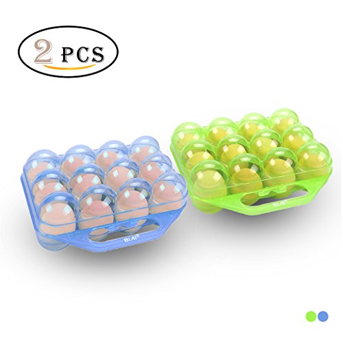 BIAL OTD Folding Portable Plastic 12 Eggs Container Holder Storage Box Case (2PCS Blue+Green)
