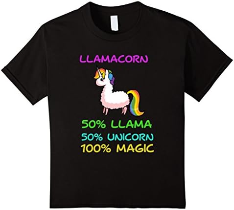 Kids Llamacorn T-Shirt - Cute Llama &amp; Unicorn Shirts  10 Black