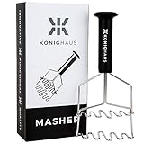 KonigHaus Potato Masher Fast Effective All Stainless Steel Spring Loaded Dual Action Masher With Comfortable Ergonomic Handle for Potato/Vegetable/Fruit Mashing