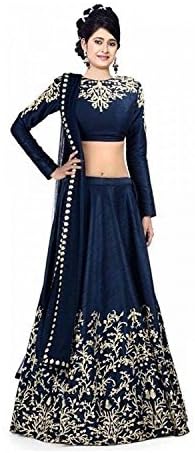 Sky Global Navy Blue Embroidered Georgette Semi-stitched Lehenga Choli (Lehnga_112_Free Size_NavyBlue)