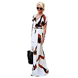 2016 Newest Irregular Printing Dress Sexy Deep V-neck Maxi Skirt with Belt