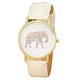 Orangesky Women's Elephant Printing Pattern Leather Watch