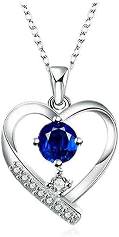 Heart Necklace,925 Silver Plated Crystal Pendant Neckalce Studded with Cubic Zirconia Women Jewelry Color Blue