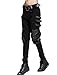 Minibee Women's Harem Patchwork Leather Pocket Punk Style Personalized Pants Black XL