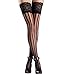 Be Wicked Women's Vertical Stripe Stockings With Wide Lace Top, Black/Nude, One Size
