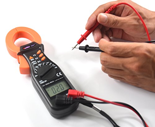 Ruoshui Digital Clamp-On Meter, 1.18 Inch Jaw Opening Auto & Manual Ranging Multimeters MAX Range AC 500 Amp DC 200mA AC DC 600 Volt 20 Mega Ohm with 2 AAA Batteries & Testing Leads