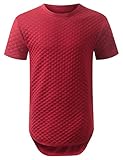 URBANCREWS Mens Hipster Hip Hop Basic Solid Quilted Longline T-shirt RED, XL