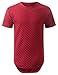 URBANCREWS Mens Hipster Hip Hop Basic Solid Quilted Longline T-Shirt Red, XL