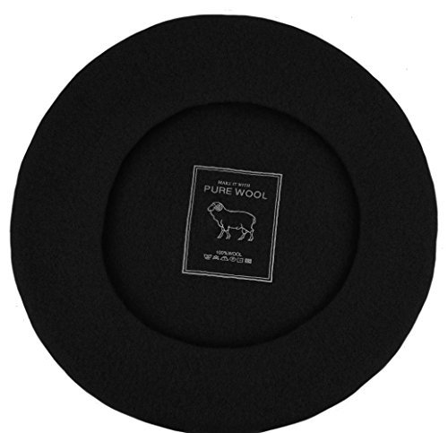 Deewang Women's Men's Solid Color Plain Wool French Beret One Size (Black) - Thumbnail 4