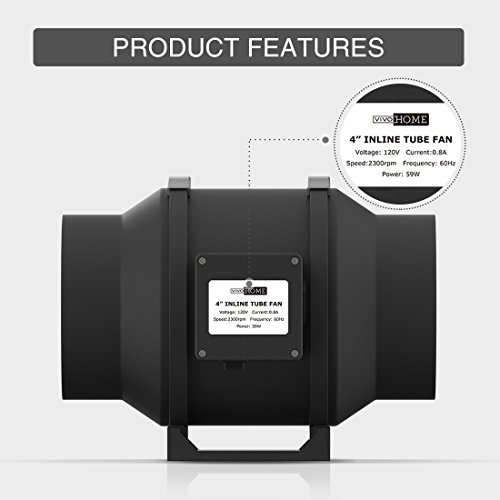 VIVOHOME 4 Inch 188 CFM Black Round Exhaust Inline Duct Fan with Variable Speed Controller for Indoor Garden Ventilation - Thumbnail 2